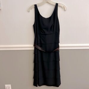Andrea A. 1960’s Vintage Tiered Black Satin Ribbon Sleeveless Dress